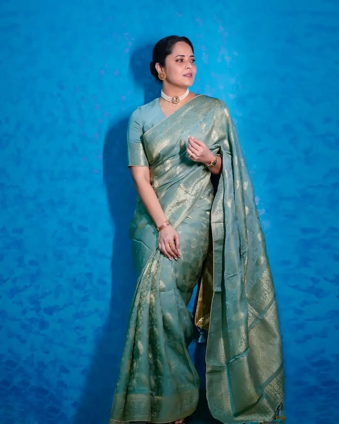 South Actress Anasuya Bharadwaj in Blue Saree